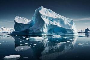 icebergs flotte dans le l'eau à le coucher du soleil photo