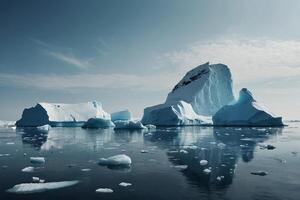 icebergs flottant dans le l'eau à le coucher du soleil photo