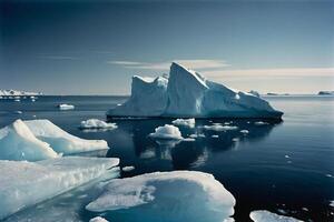 icebergs dans le l'eau avec une nuageux ciel photo