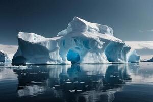 icebergs dans le l'eau avec une nuageux ciel photo