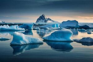icebergs dans le l'eau avec une nuageux ciel photo