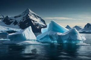 icebergs flottant dans le l'eau avec foncé des nuages photo