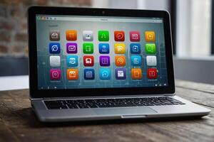 une portable avec beaucoup coloré app Icônes à venir en dehors de il photo