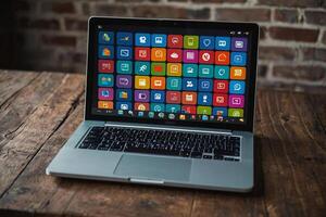 une portable avec beaucoup différent app Icônes sur il photo