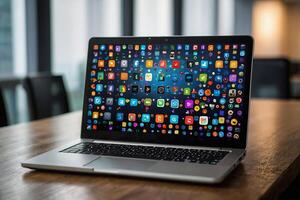 une portable avec beaucoup différent app Icônes sur il photo