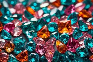 coloré diamants sur une foncé Contexte photo