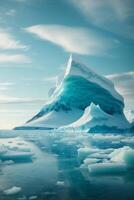 icebergs flottant dans le l'eau en dessous de une coloré ciel photo