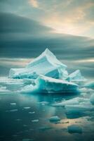 icebergs flottant dans le l'eau en dessous de une coloré ciel photo