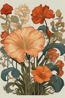 un illustration de Orange fleurs et feuilles photo