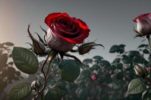 une rouge Rose est dans le milieu de une champ photo