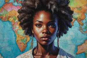 une La peinture de une femme avec un afro cheveux style photo