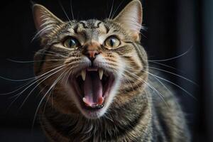 une chat avec ses bouche ouvert et ses bouche ouvert photo