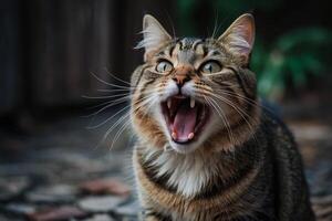 une chat avec ses bouche ouvert et ses bouche ouvert photo
