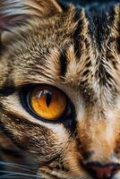 proche en haut de une chats œil avec Orange yeux photo