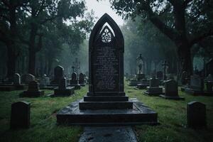 une cimetière avec bougies allumé dans le pluie photo