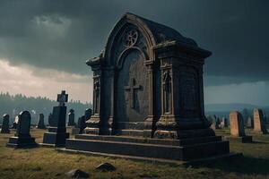 une cimetière avec bougies allumé dans le pluie photo