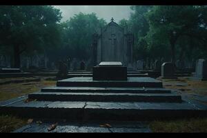 une cimetière avec bougies allumé dans le pluie photo