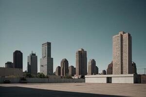 une grand vide parking lot avec grand bâtiments dans le Contexte photo