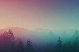 brumeux Montagne paysage avec des arbres et montagnes photo