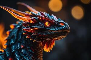 une dragon avec embrasé yeux et Feu à venir en dehors de ses bouche photo