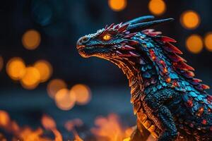 une dragon avec embrasé yeux et Feu à venir en dehors de ses bouche photo