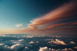 le Soleil est réglage plus de le des nuages comme vu de un avion photo