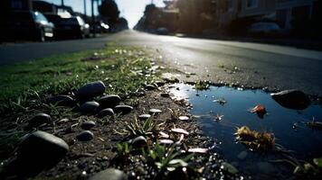 une courant de l'eau court par herbe et rochers photo