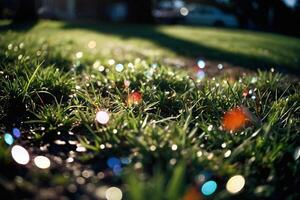 une flaque de l'eau sur le sol avec herbe et rochers photo