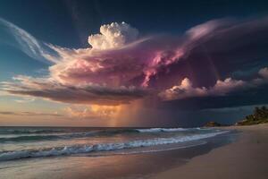 une coloré orage est vu plus de le océan photo