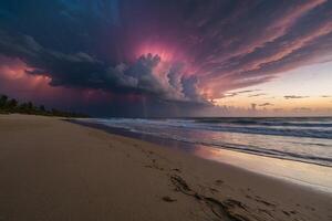 une coloré orage est vu plus de le océan photo