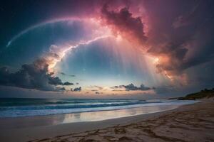 une coloré orage est vu plus de le océan photo