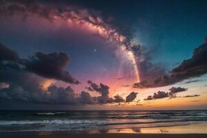 une coloré orage est vu plus de le océan photo