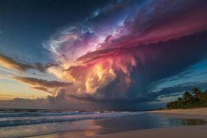 une coloré orage est vu plus de le océan photo