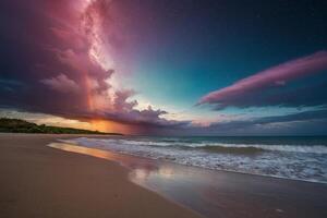 une coloré orage est vu plus de le océan photo