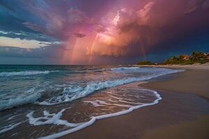 une coloré orage est vu plus de le océan photo