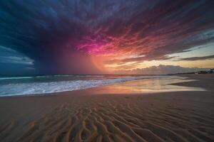 une coloré le coucher du soleil plus de le océan et plage photo