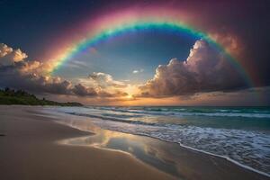 une coloré le coucher du soleil plus de le océan et plage photo