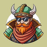 ai généré une dessin animé viking avec une barbe et des lunettes de soleil photo