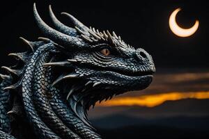 une dragon avec ses tête orienté vers le Soleil photo