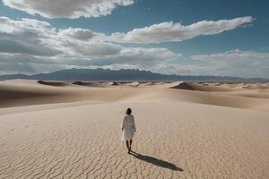 une femme permanent dans le milieu de une désert photo