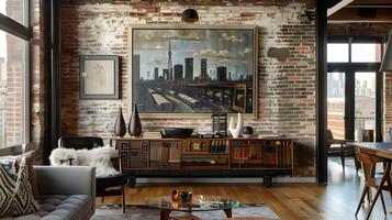 confortable et élégant grenier appartement avec moderne industriel décor et paysage urbain ouvrages d'art photo