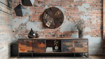 rustique brique mur toile de fond mettant en valeur élégant de style industriel ameublement et décor pièces photo