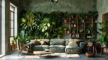 se détendre dans cette serein d'inspiration scandinave Urbain jungle vivant pièce oasis photo