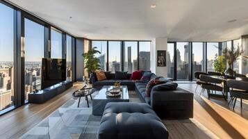 spacieux moderne appartement dans Manhattan avec ville horizon vues et designer ameublement photo