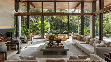 moderne forêt tropicale havre serein vivant pièce dans Al jeune marié maison style architecture photo