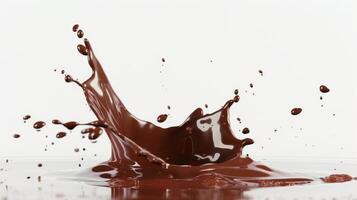dynamique Chocolat éclaboussure sur blanc Contexte photo