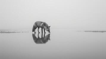 une noir et blanc la photographie de une Renard dans le sauvage photo