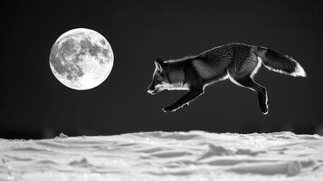 une noir et blanc la photographie de une Renard dans le sauvage photo