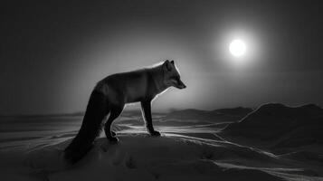 une noir et blanc la photographie de une Renard dans le sauvage photo