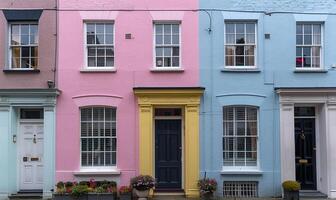 vibrant maison façades dans doux pastel teintes photo